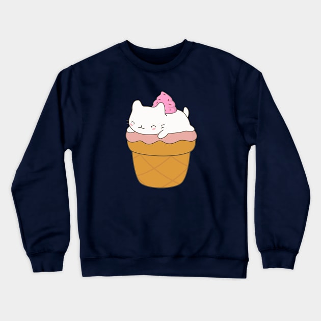 Kawaii Ice Cream Cat Dessert T-Shirt Crewneck Sweatshirt by happinessinatee